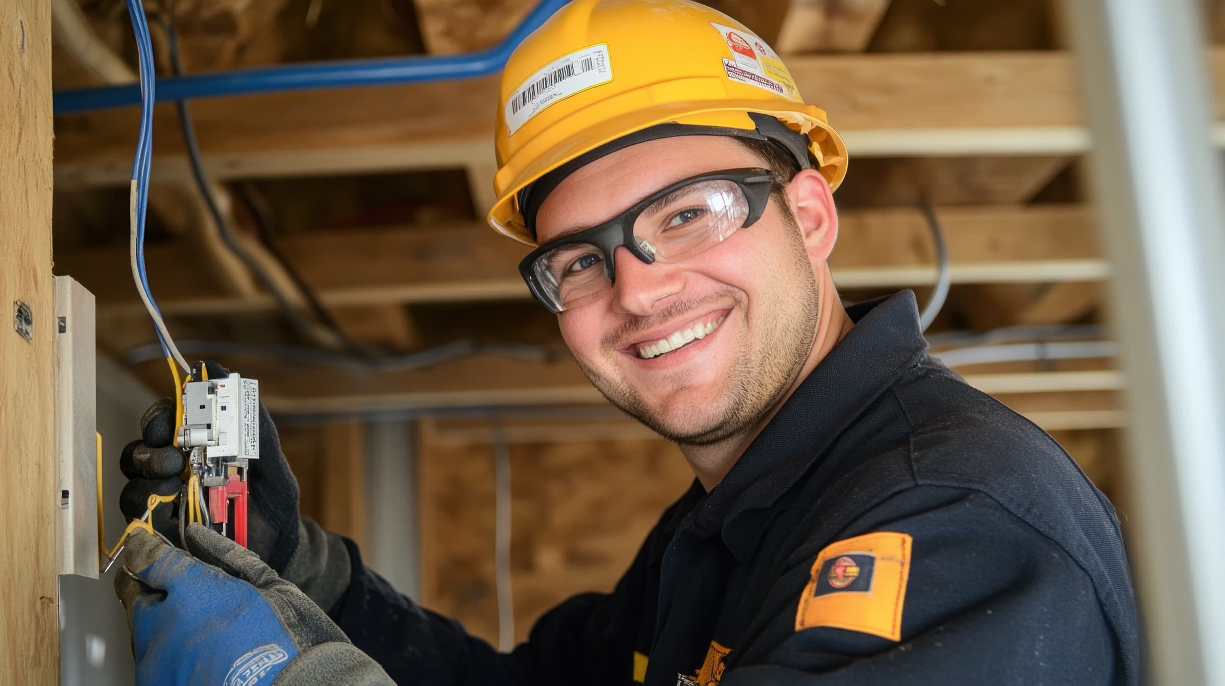 An electrician on a job